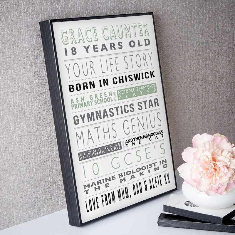 personalised 18th birthday gift for her life story unique print