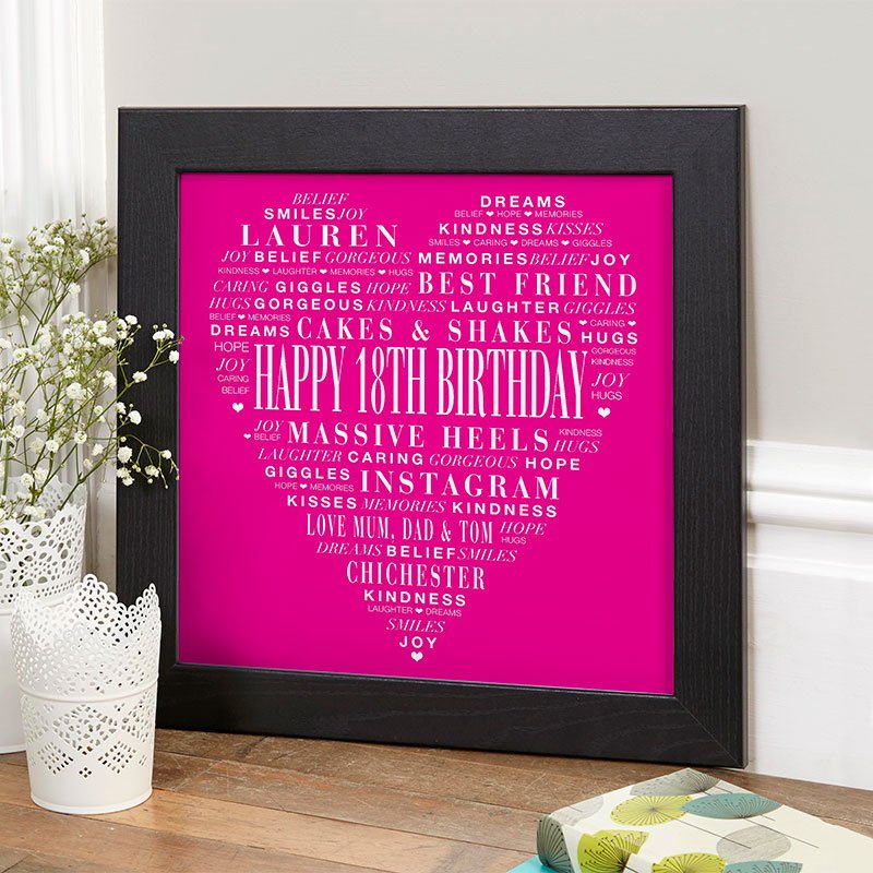 18th birthday gifts for girls personalised word love heart print
