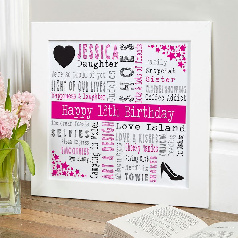 18th birthday present for girls inspiration unique personalised print square corner