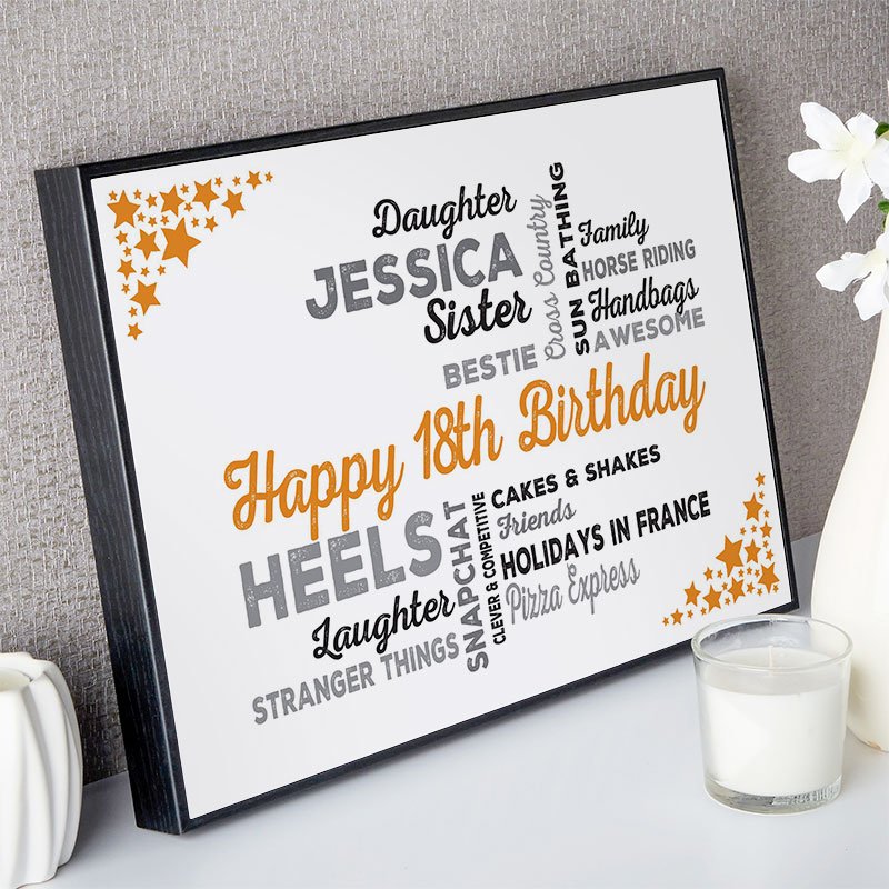 unusual 18th birthday gift for girls typographic wall art framed print