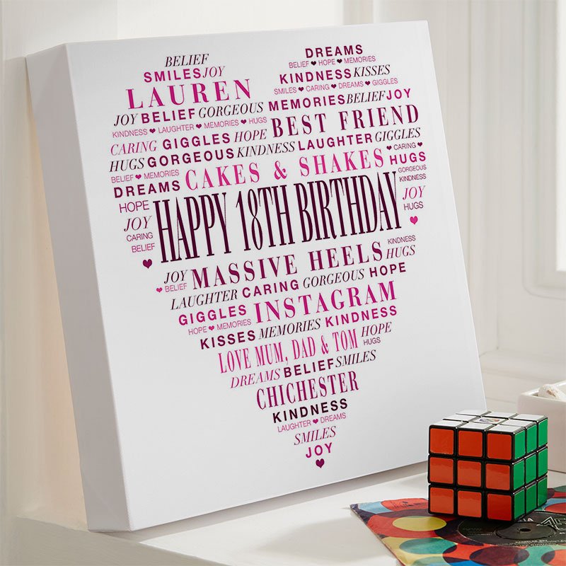 gift ideas for 18 year old girl personalised love heart print