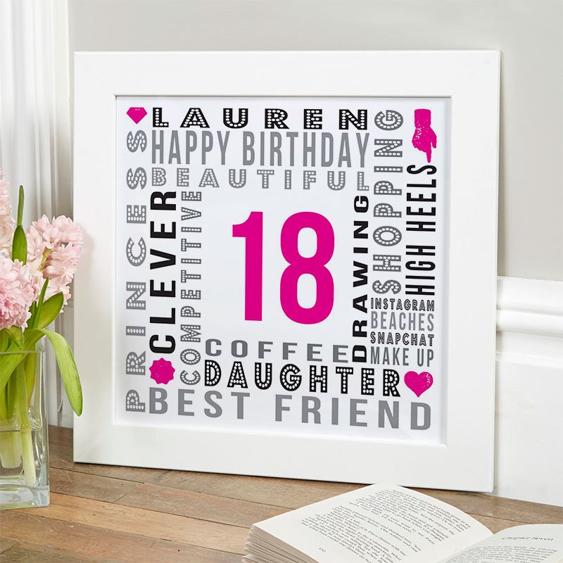18th birthday gift for girls personalised year of birth word picture