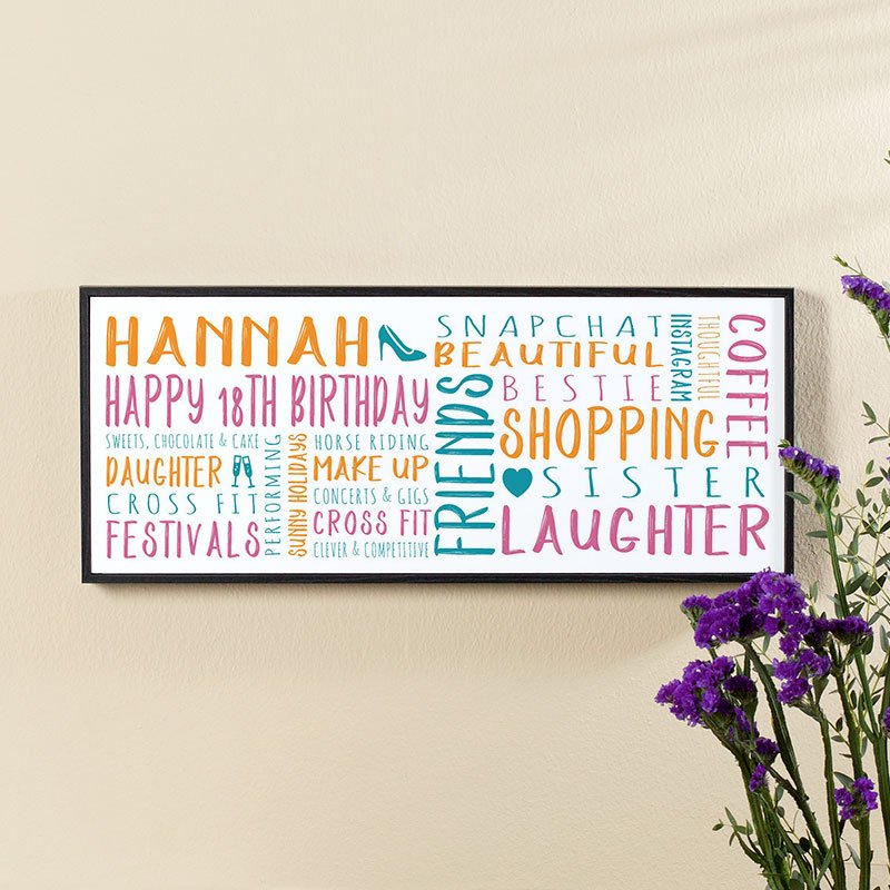 personalised 18th birthday gifts for girls word art print panoramic