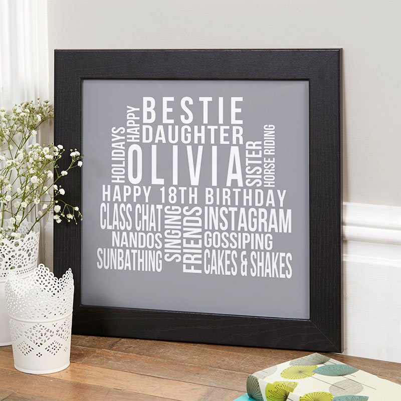 18th birthday gift ideas for girls personalised word art print square likes