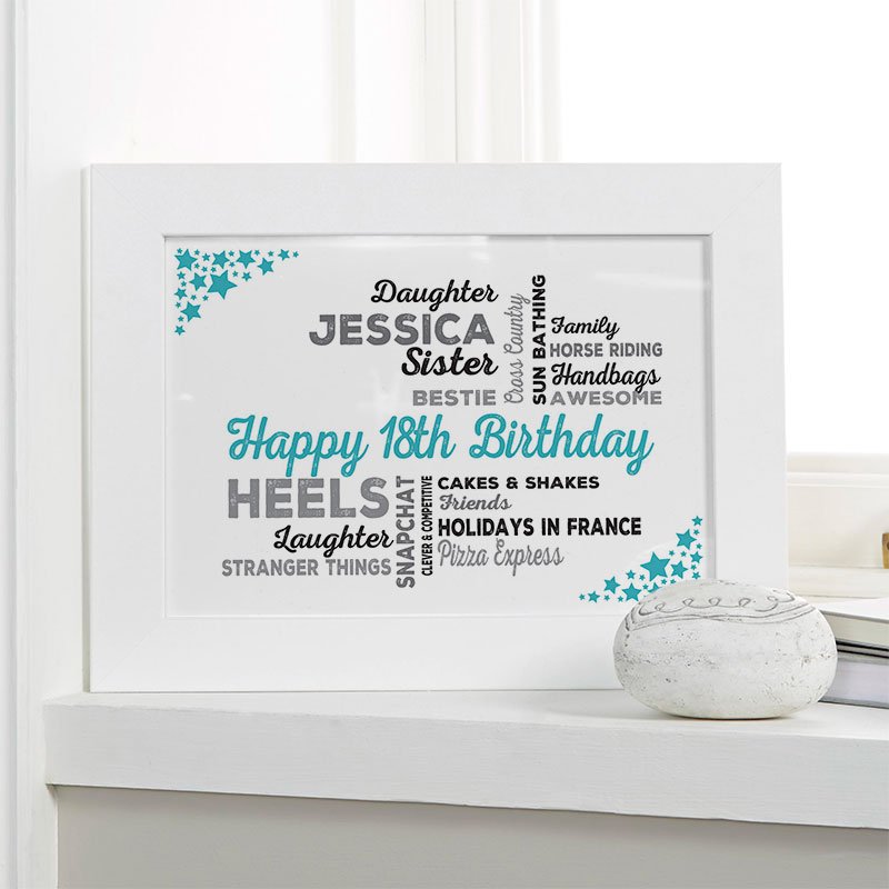 18th birthday gift for girls typographic art personalised print