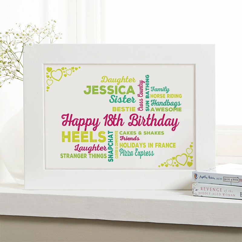girls 18th birthday personalised gift idea word art for walls typography print