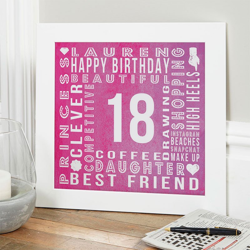 18th birthday gift idea for girls year of birth age personalised wall print