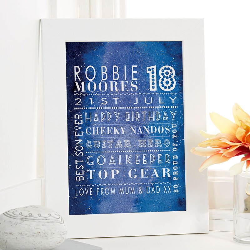 18th birthday gift for boys personalised wall art picture print corner