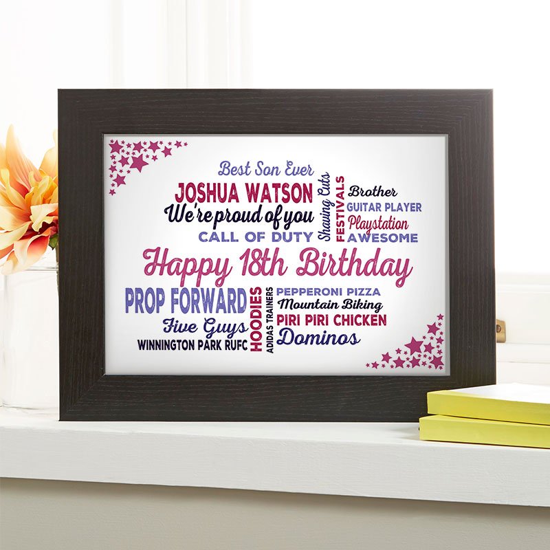 personalised 18th birthday gift for boys typographic wall art print