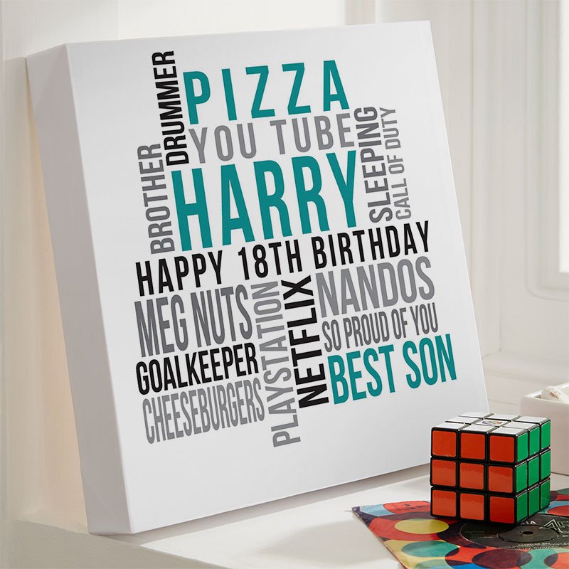 boys 18th birthday present ideas personalised word print square likes