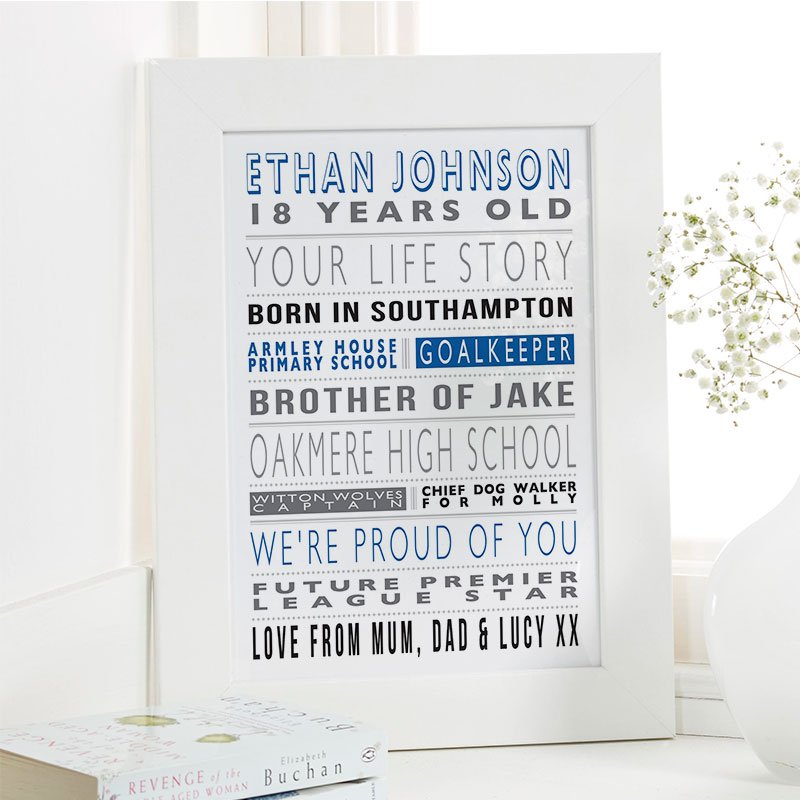 16th birthday gift for 18 year old boys life story picture word print