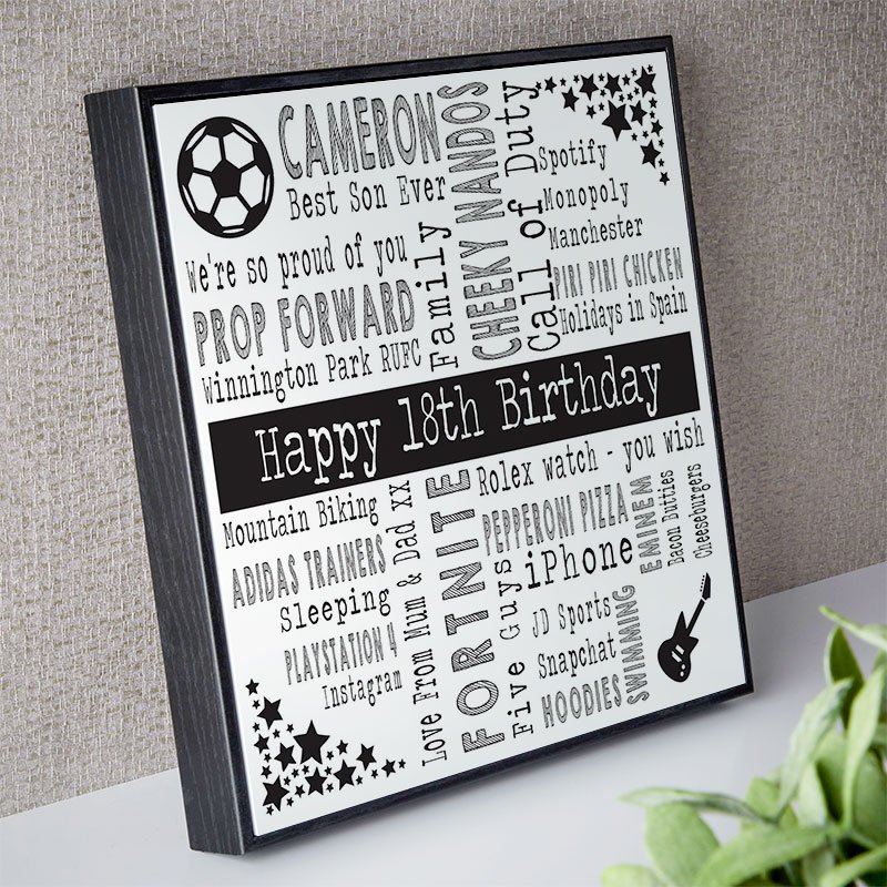 18th birthday present ideas for boys word art picture print