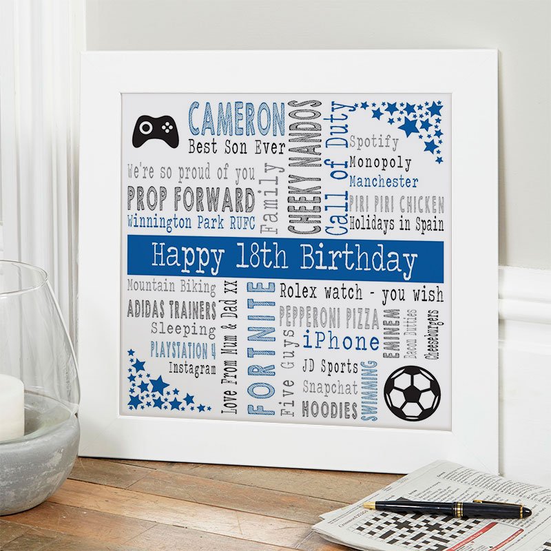 18th birthday present for boys inspiration unique personalised print square corner