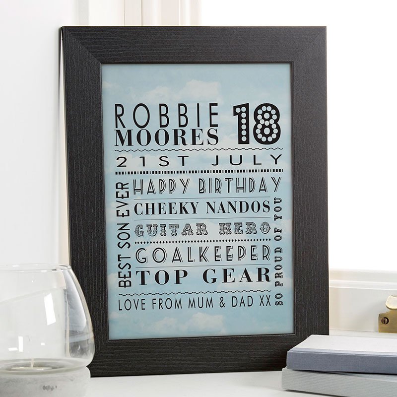 unique 18th birthday gift for boys personalised picture print age corner