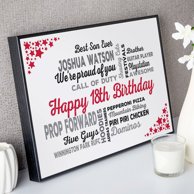 unusual 18th birthday gift for boys typographic wall art framed print