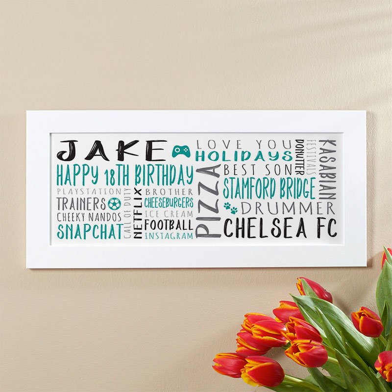 18th birthday present for boys personalised word art panoramic