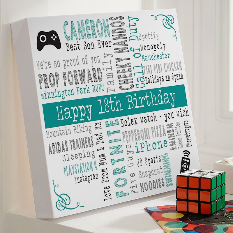 personalised 18th birthday gift for boys unique picture print square corner