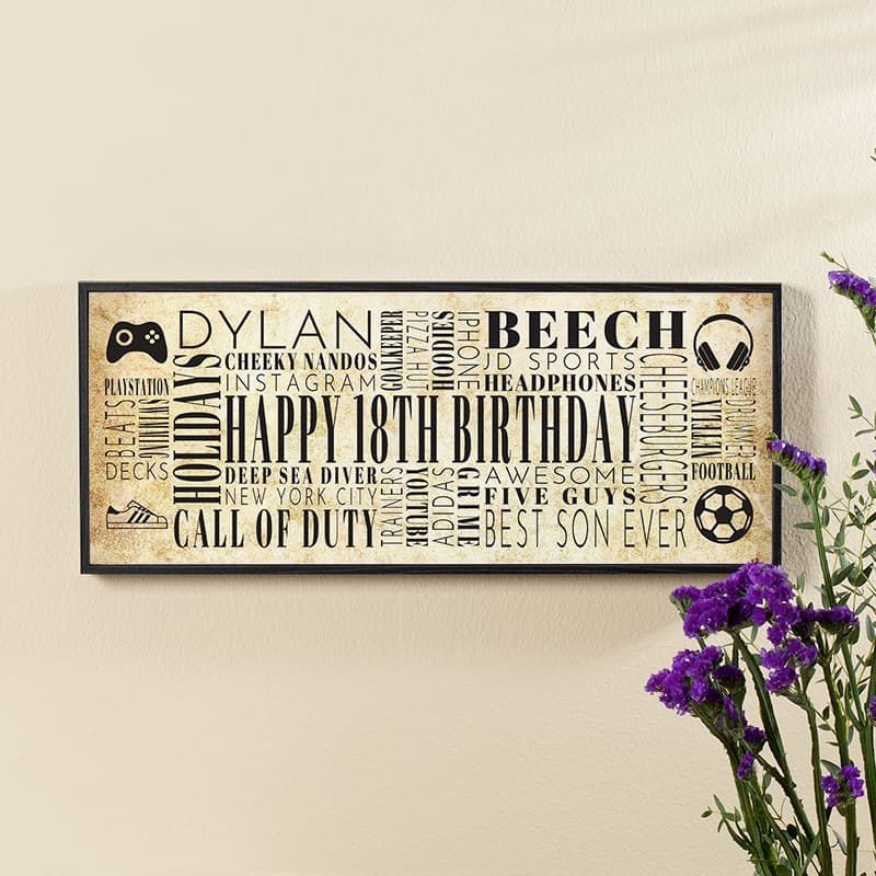 18th birthday gift for her personalised canvas print