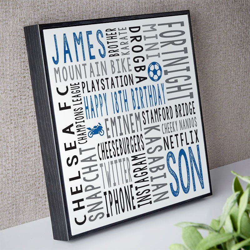 18th birthday gift ideas for boys personalised word art square