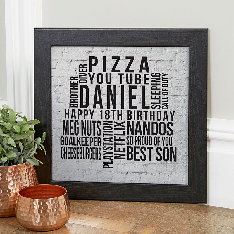 18th birthday gift ideas for boys personalised word art print square likes