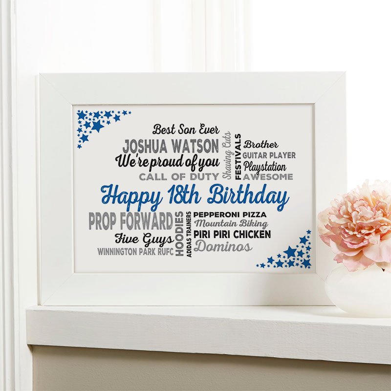 boys 18th birthday personalised gift idea word art for walls typography print