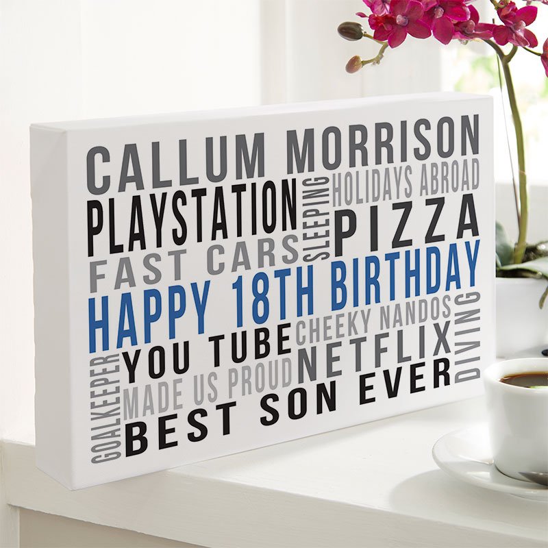 18th birthday present for boys personalised word canvas landscape likes