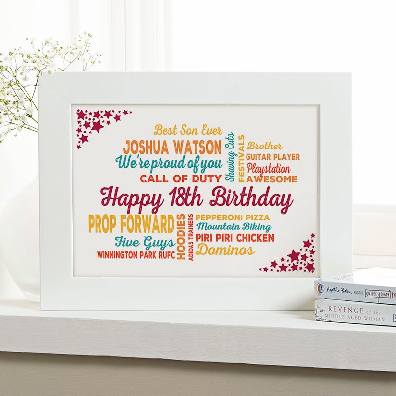 18th birthday gift for boys typographic art personalised print