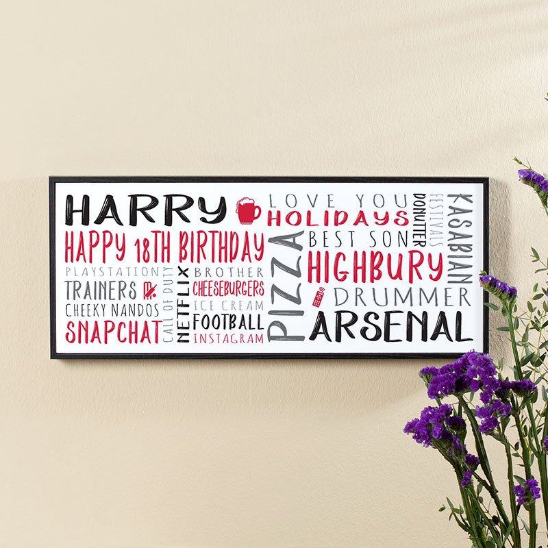 birthday gift ideas for 18 year old boy personalised panoramic word art print