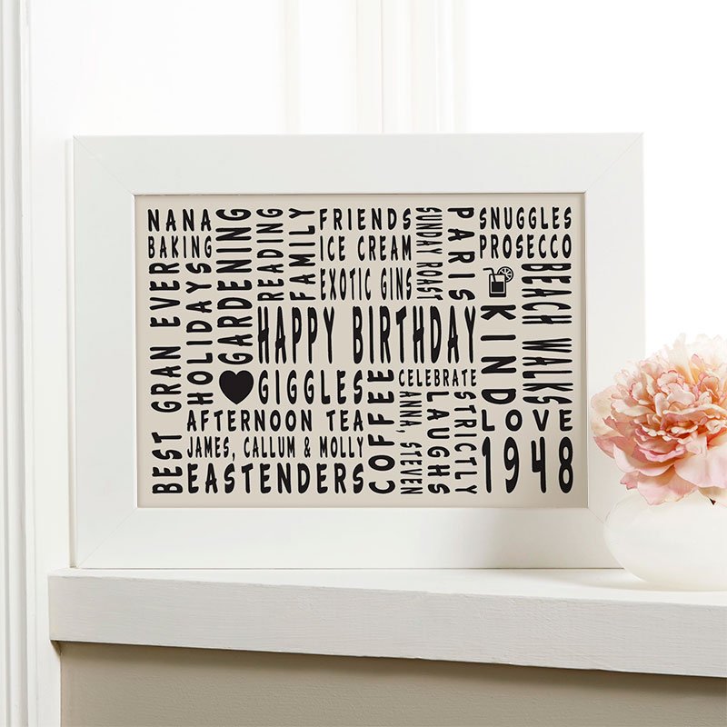 personalised present for wife 70th birthday word art gift landscape icons