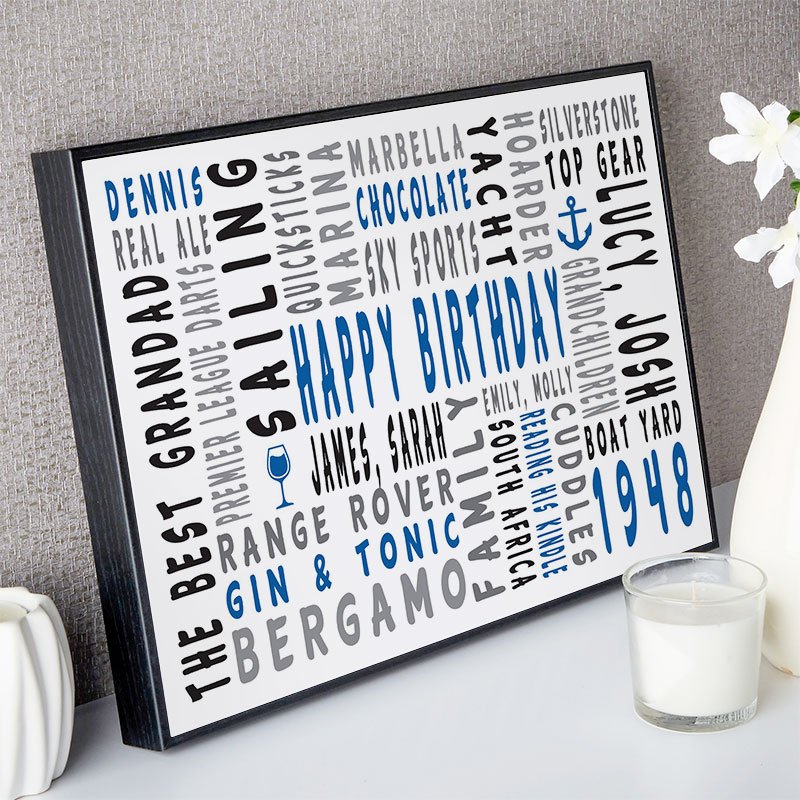 present ideas for him 70th birthday personalised word gift landscape icons