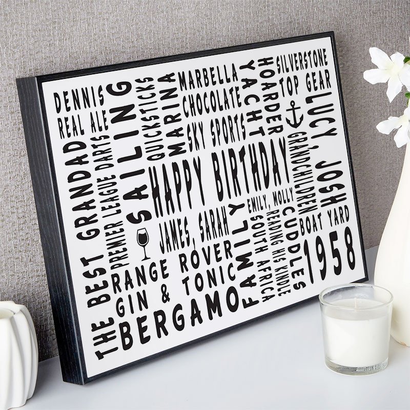 present ideas for him 60th birthday personalised word gift landscape icons