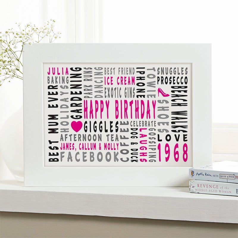 50th birthday personalised gift for her word art landscape icons