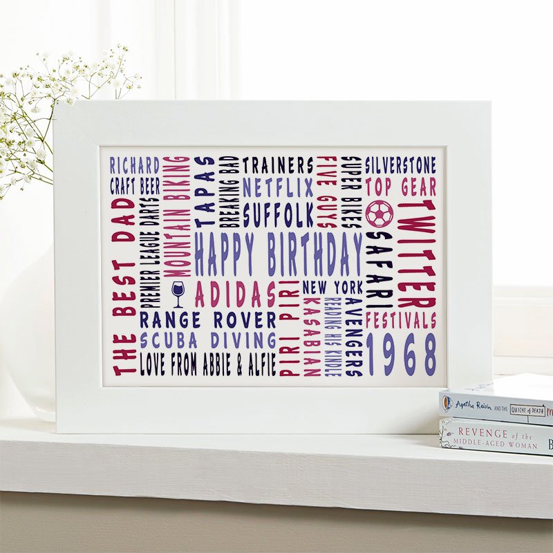 50th birthday personalised gift for him word art landscape icons