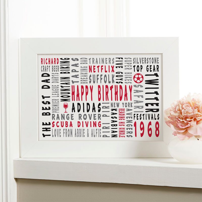 personalised gift for him 50th birthday unique word picture print landscape icons