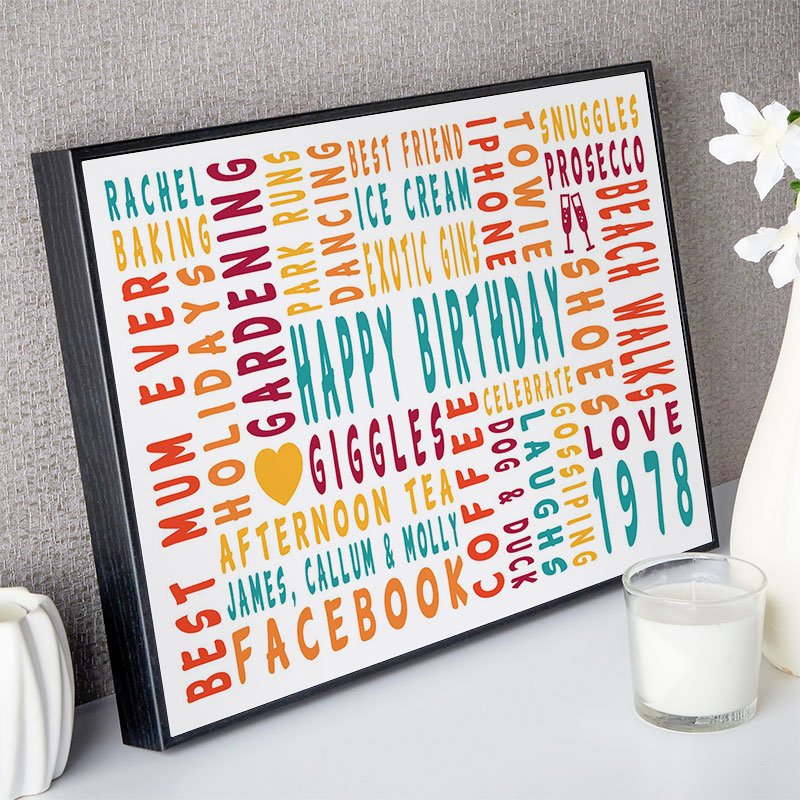 personalised present for wife 40th birthday word art gift landscape icons