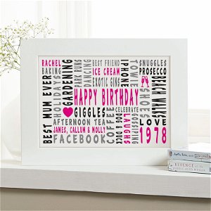 40th birthday personalised gift for her word art landscape icons