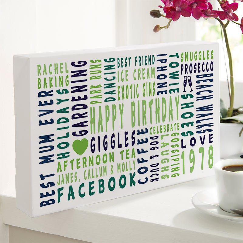 present ideas for her 40th birthday personalised word gift landscape icons
