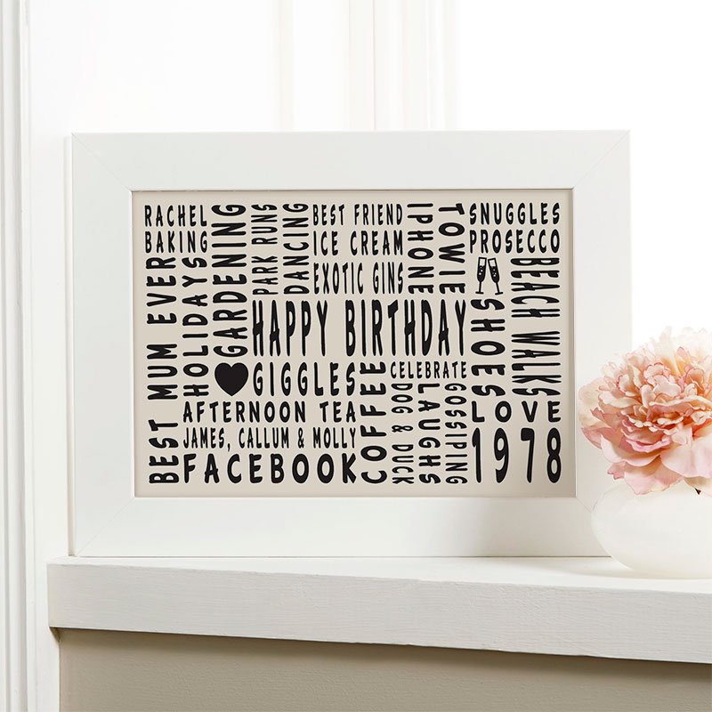 personalised gift for her 40th birthday unique word picture print landscape icons