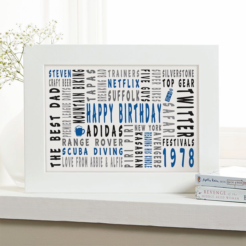 personalised gift for him 40th birthday unique word picture print landscape icons