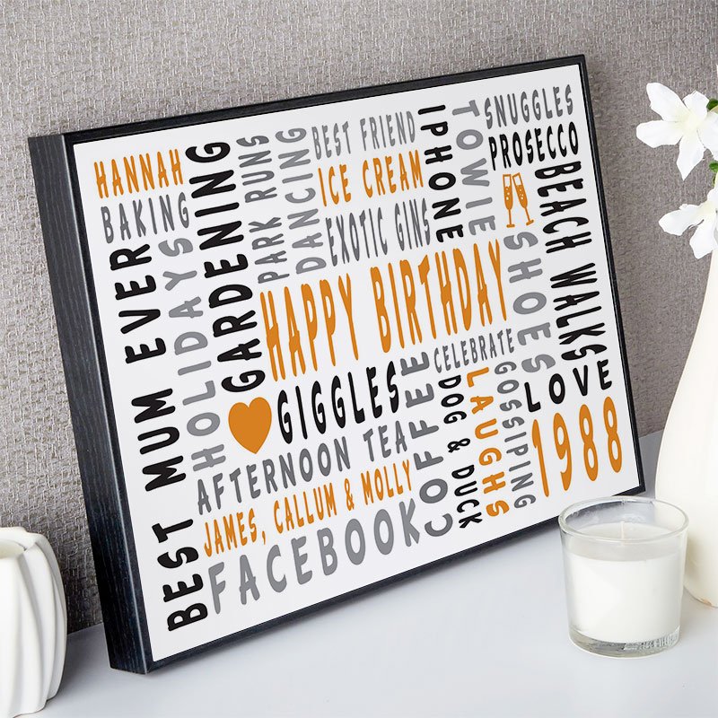 present ideas for her 30th birthday personalised word gift landscape icons