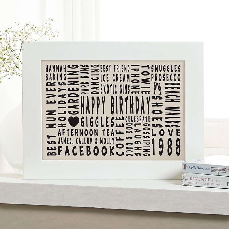 personalised gift for her 30th birthday unique word picture print landscape icons