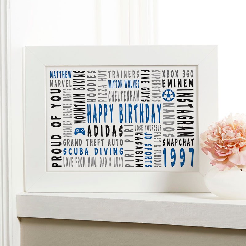 21st birthday personalised gift for him word art landscape icons