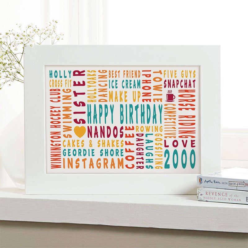 personalised present for girls 18th birthday word art gift landscape icons