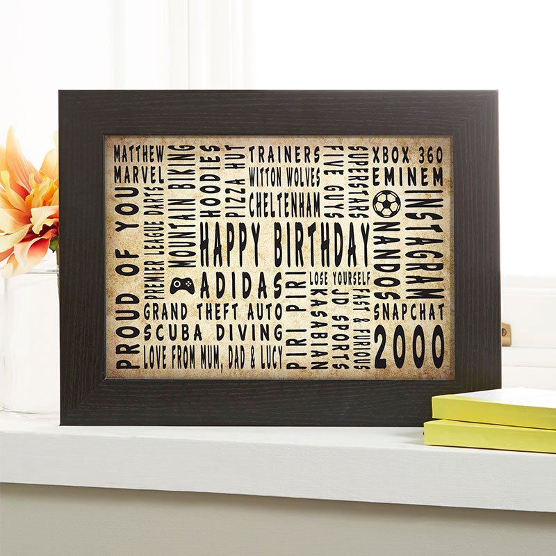 personalised present for him 18th birthday word art gift landscape icons