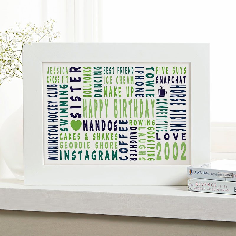 personalised present for girls 16th birthday word art gift landscape icons