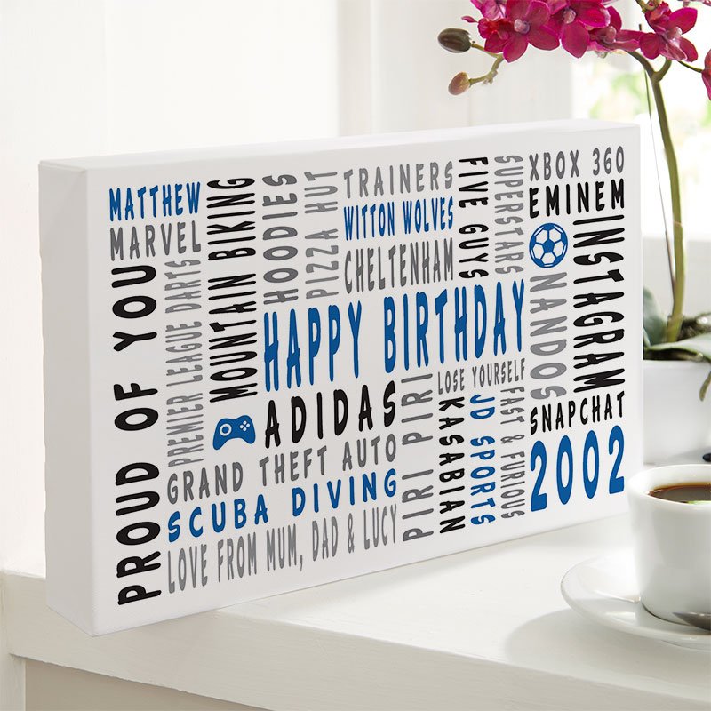 gift ideas for boys 16th birthday personalised word picture print landscape icons