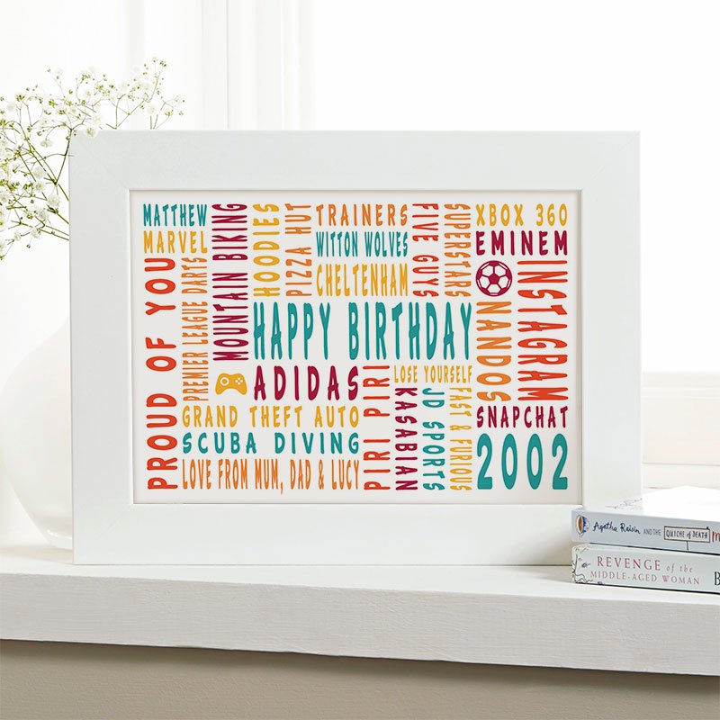 personalised gift for him 16th birthday unique word picture print landscape icons