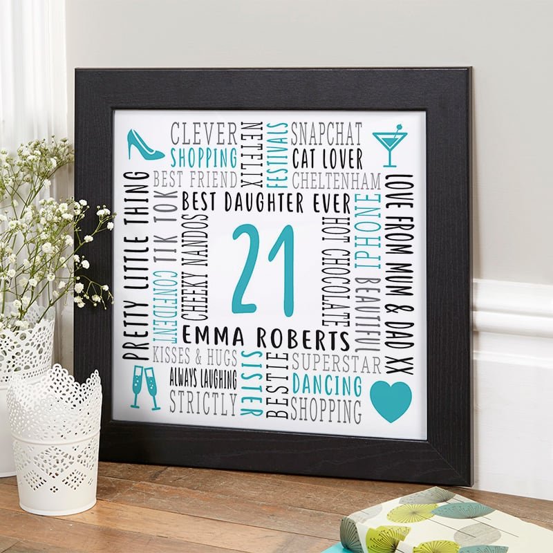 personalised 21st birthday gift for her word canvas