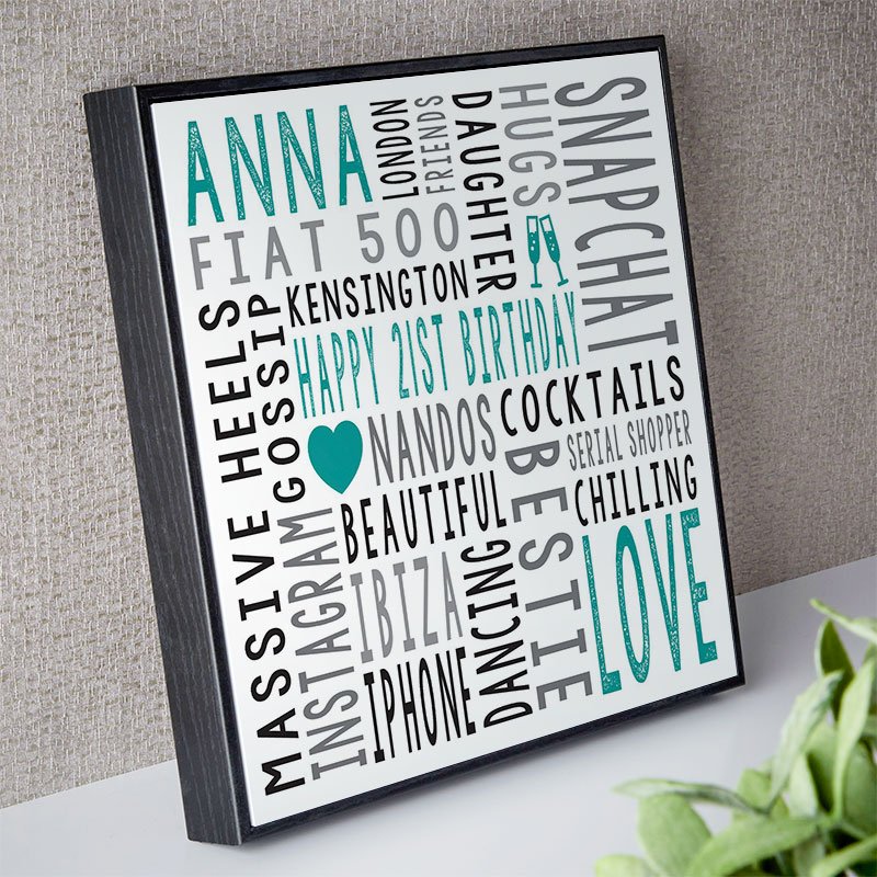 personalised 21st birthday gift for her unique word print