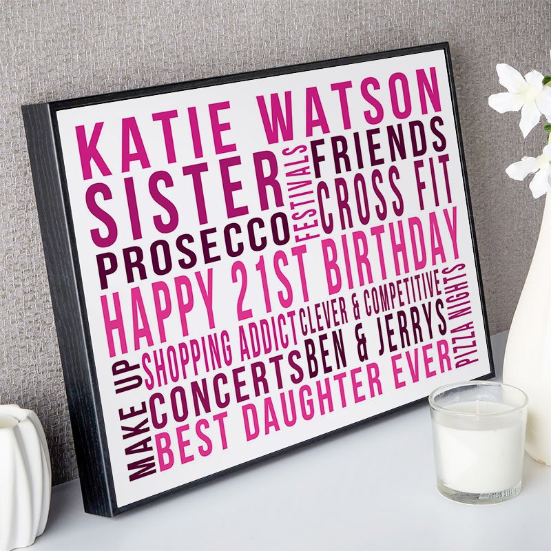 gifts for her 21st birthday personalised wall art word print landscape likes